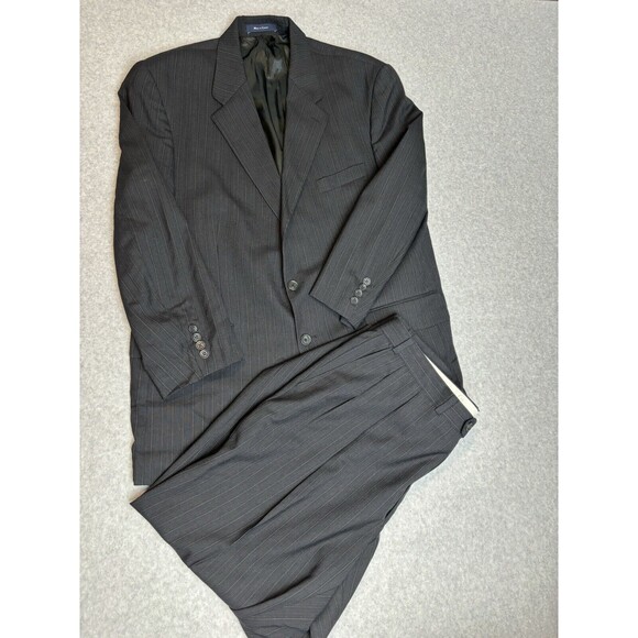 Ralph Lauren Chaps Charcoal Grey Pinstripe 46 R Wool 2 Piece Men’s‎ Suit Jacket - Picture 1 of 16